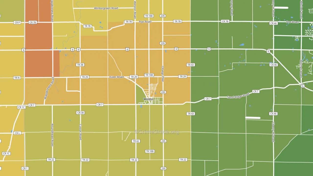 Weston, OH Map of Robbery Rates