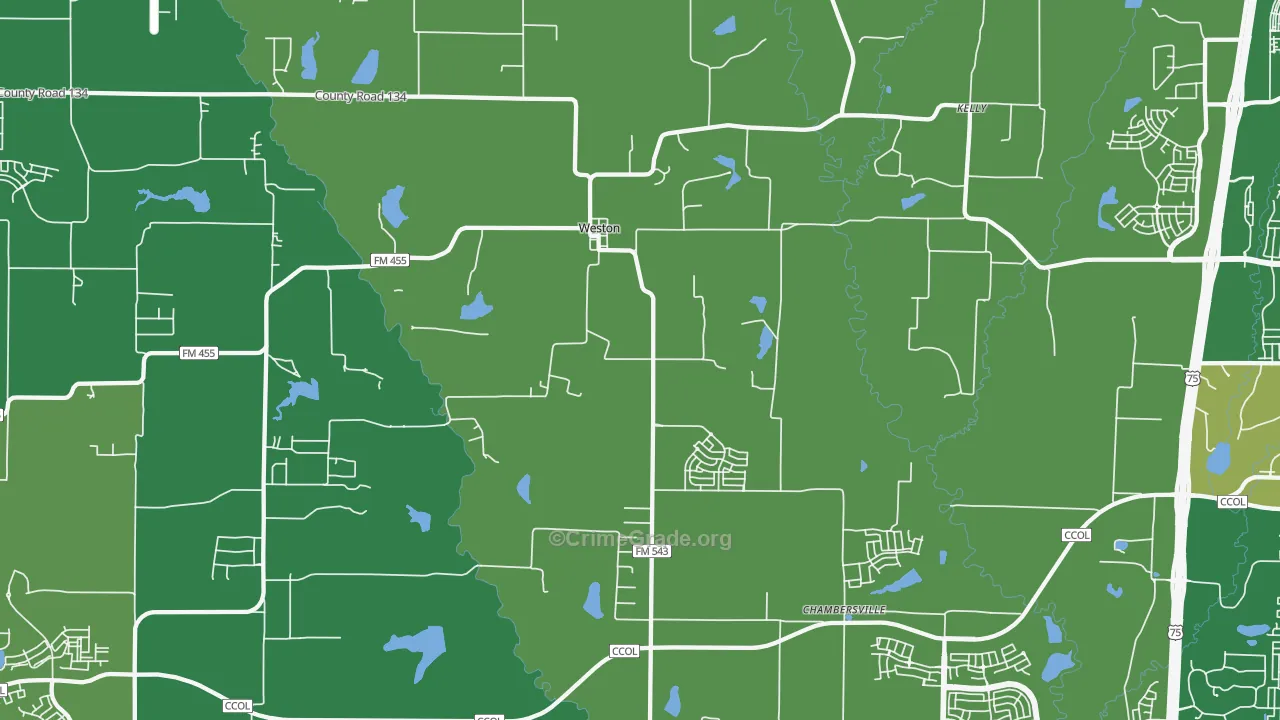 Weston, TX Map of Robbery Rates