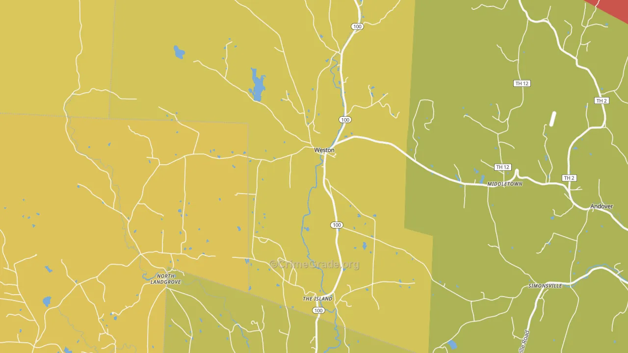 Weston, VT Map of Robbery Rates