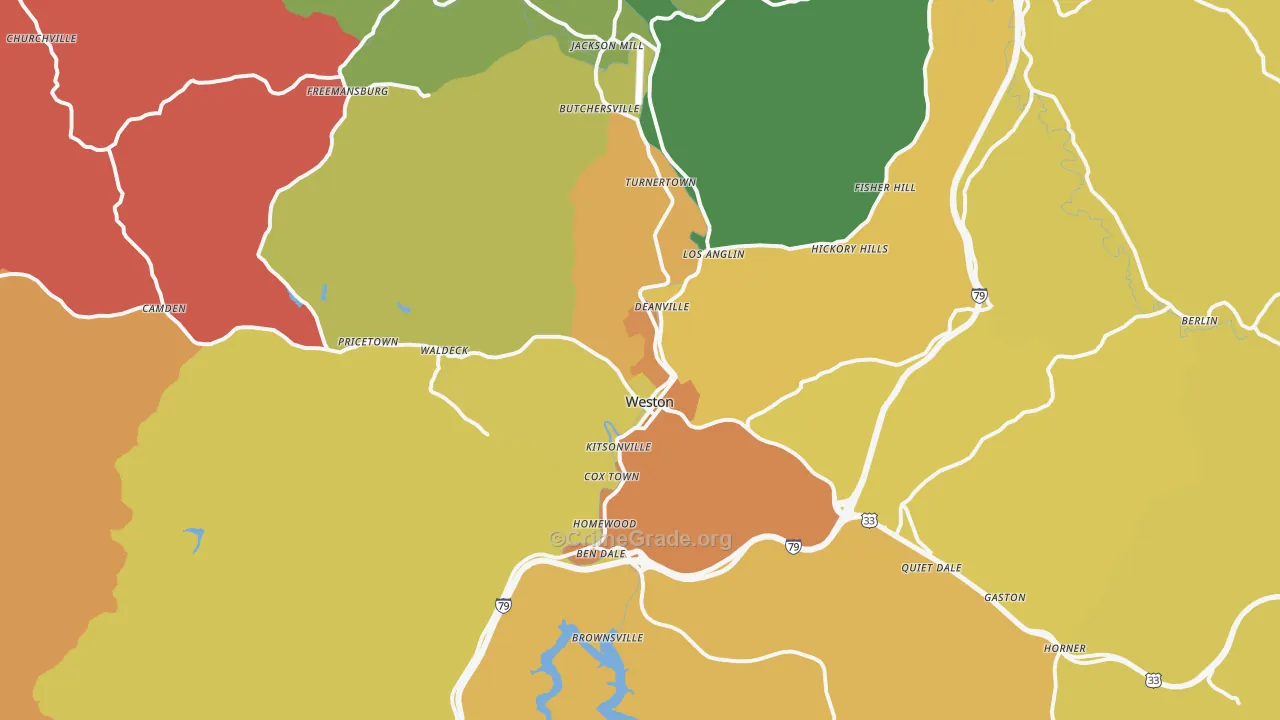 Weston, WV Map of Robbery Rates