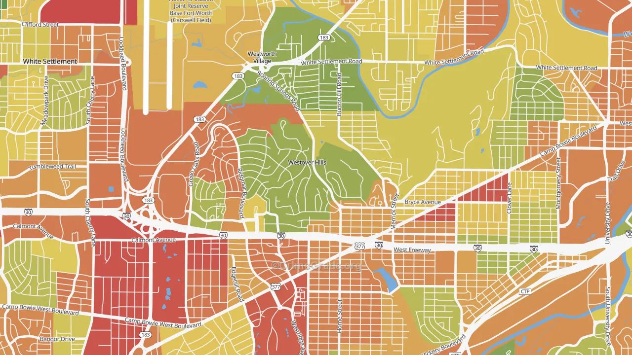 Westover Hills, TX Map of Robbery Rates