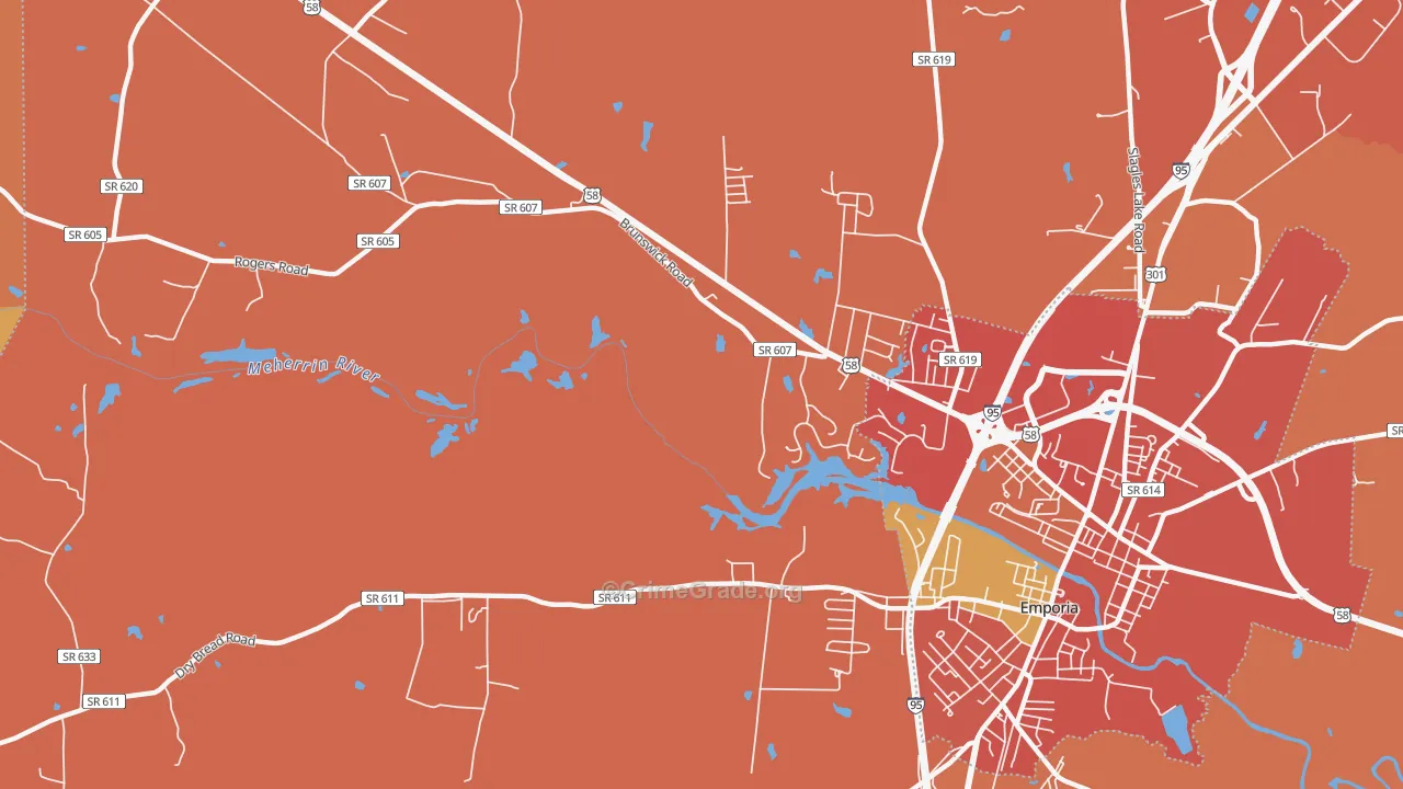 Westover Hills, VA Map of Robbery Rates