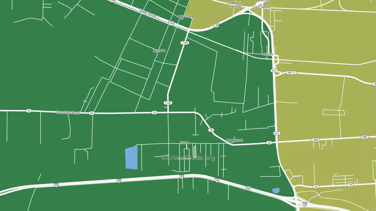 Westover, LA Map of Robbery Rates