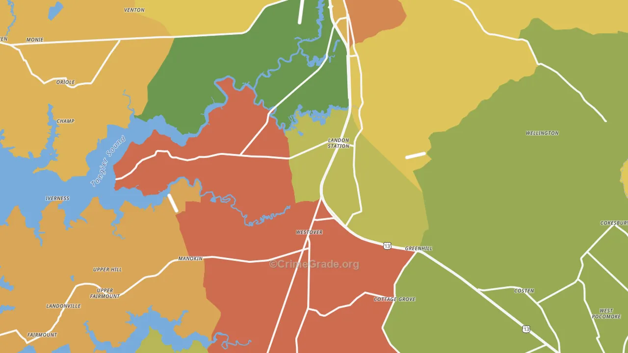 Westover, MD Map of Robbery Rates