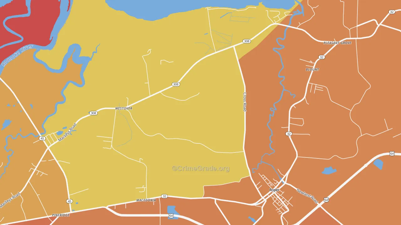 Westover, NC Map of Robbery Rates