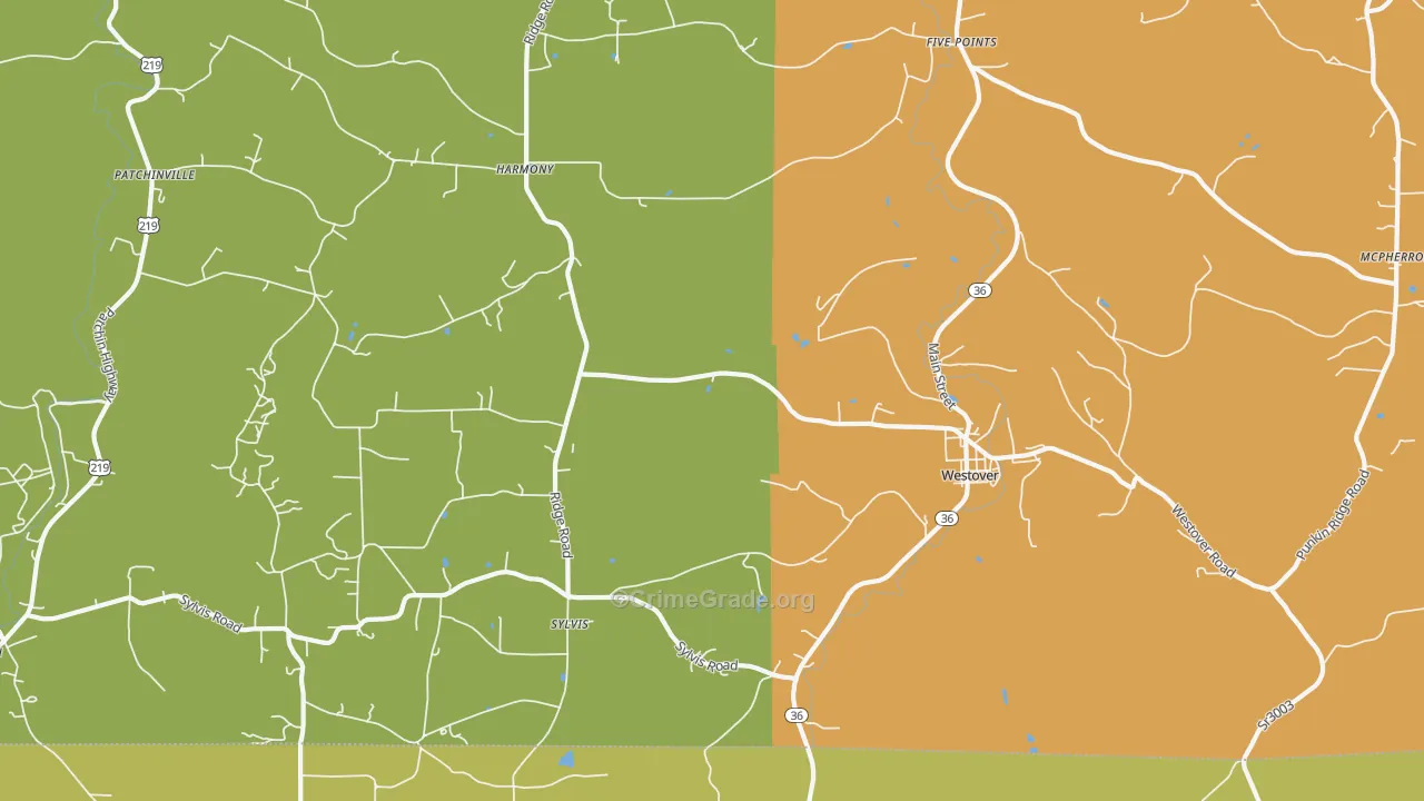 Westover, PA Map of Robbery Rates