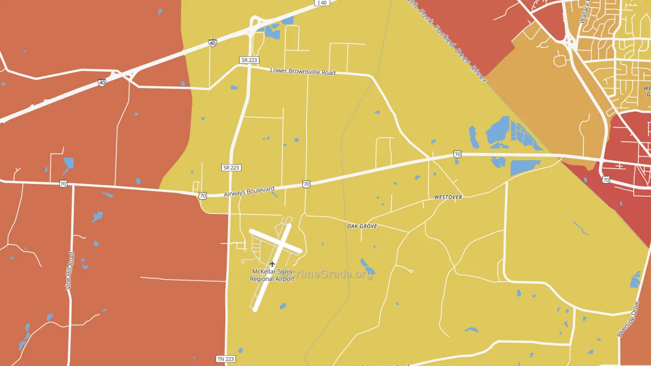Westover, TN Map of Robbery Rates