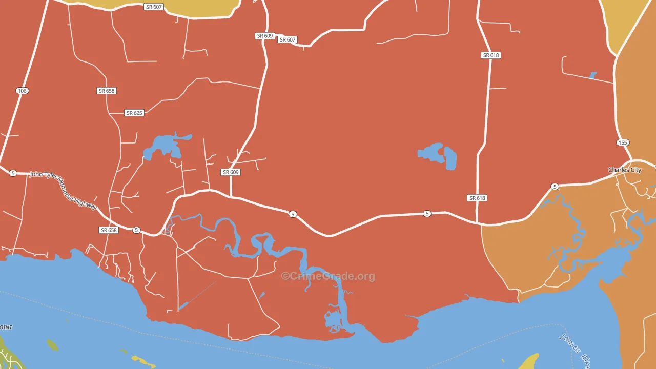 Westover, VA Map of Robbery Rates