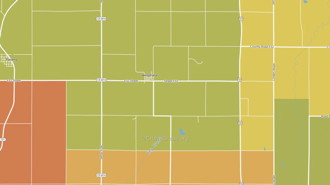 Westphalia, IA Map of Robbery Rates