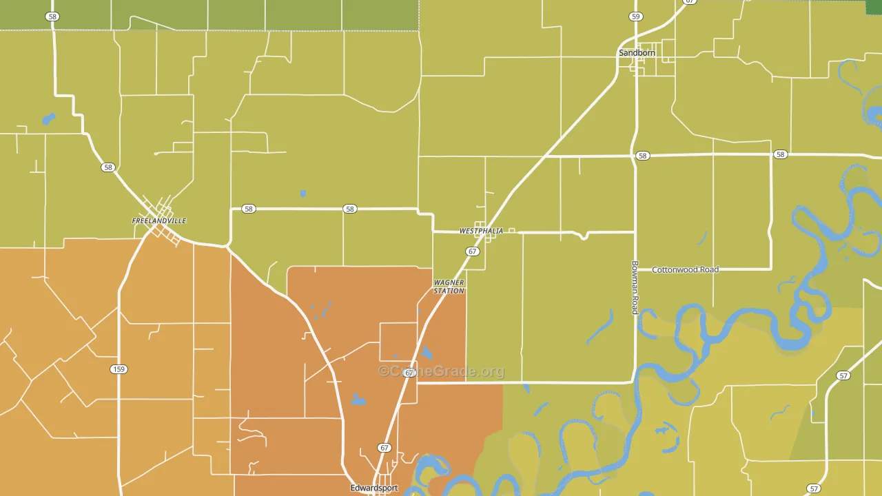 Westphalia, IN Map of Robbery Rates