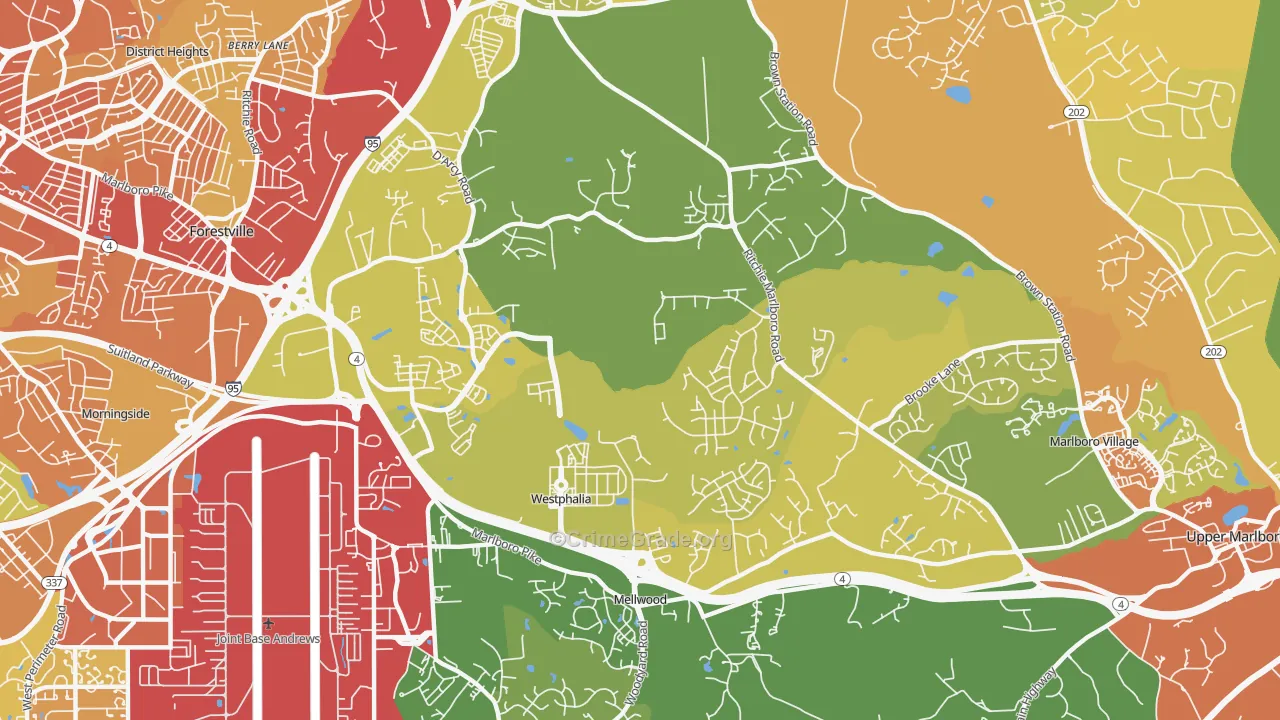 Westphalia, MD Map of Robbery Rates