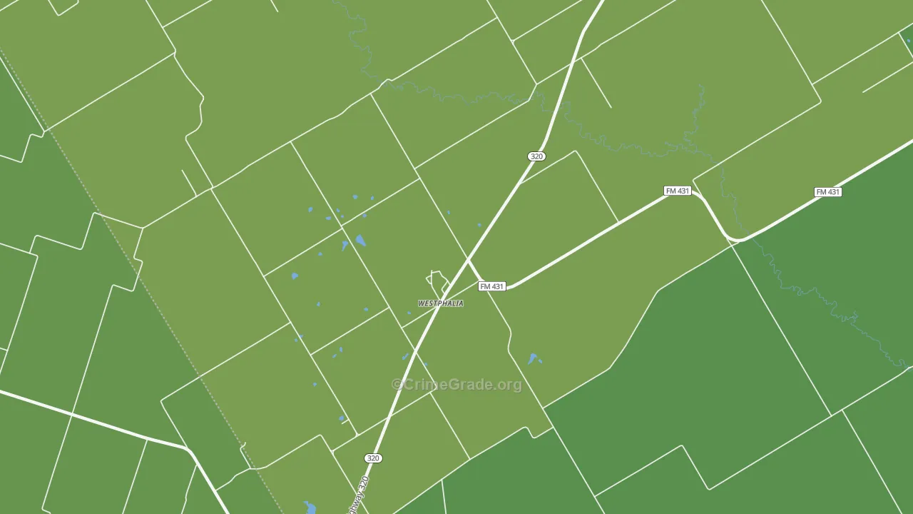 Westphalia, TX Map of Robbery Rates