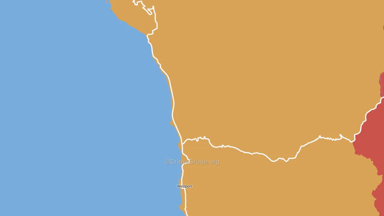 Westport, CA Map of Robbery Rates