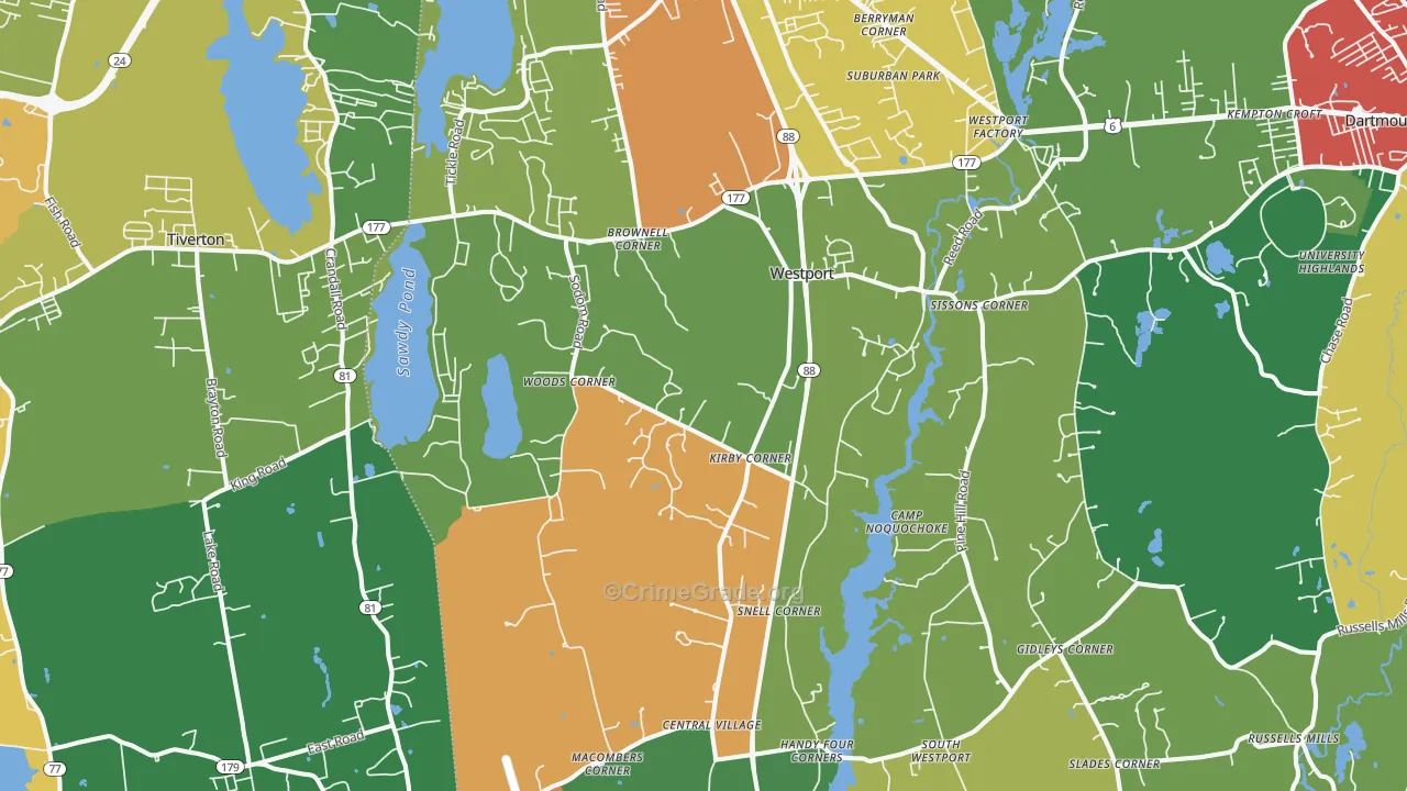 Westport, MA Map of Robbery Rates