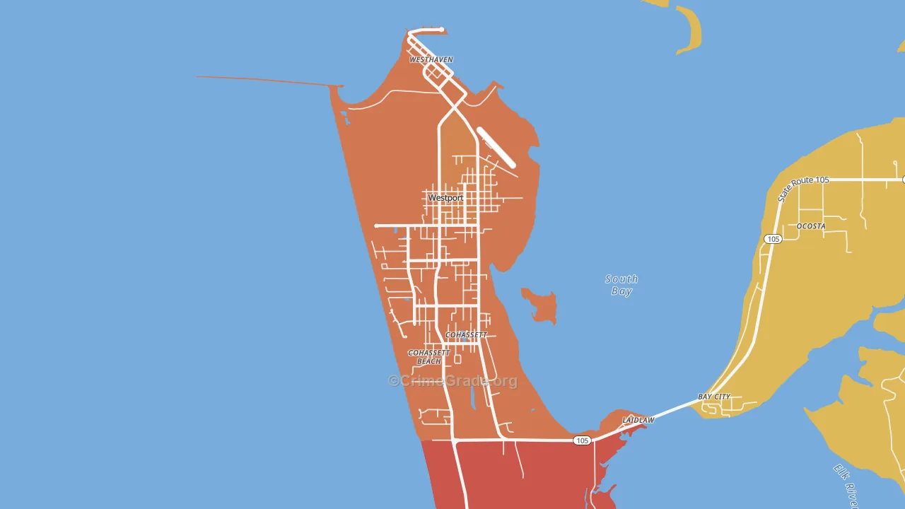 Westport, WA Map of Robbery Rates