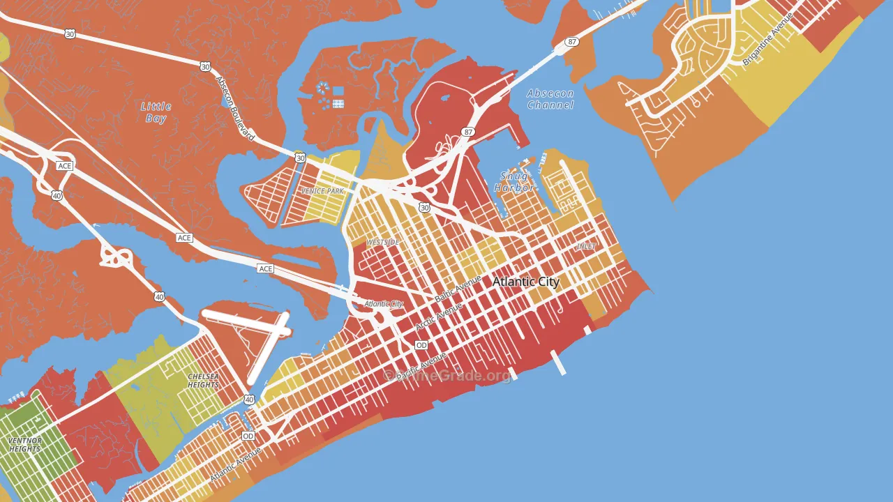 Westside, Atlantic City, NJ Map of Robbery Rates