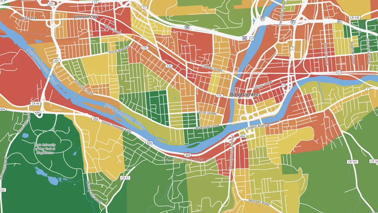 Westside, Binghamton, NY Map of Robbery Rates