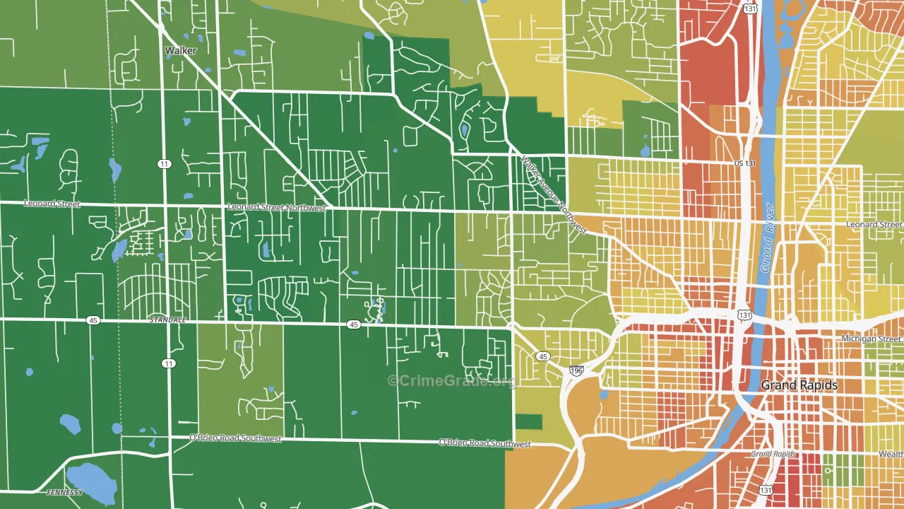 Westside, Grand Rapids, MI Map of Robbery Rates