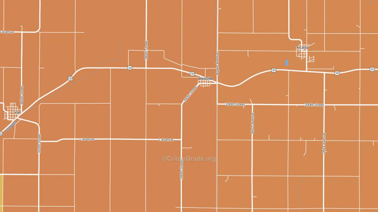 Westside, IA Map of Robbery Rates