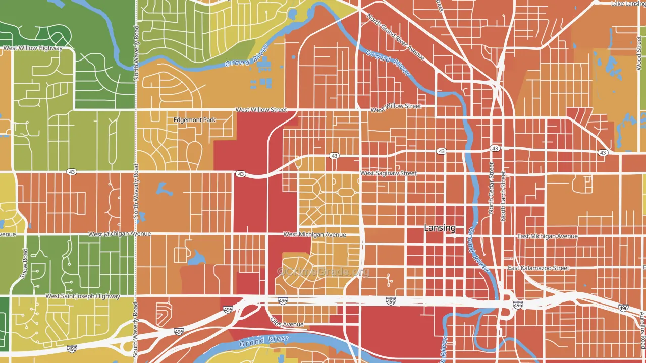 Westside Lansing, Lansing, MI Map of Robbery Rates