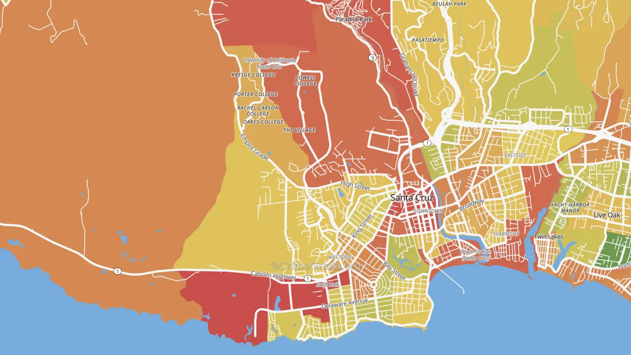 Westside, Santa Cruz, CA Map of Robbery Rates