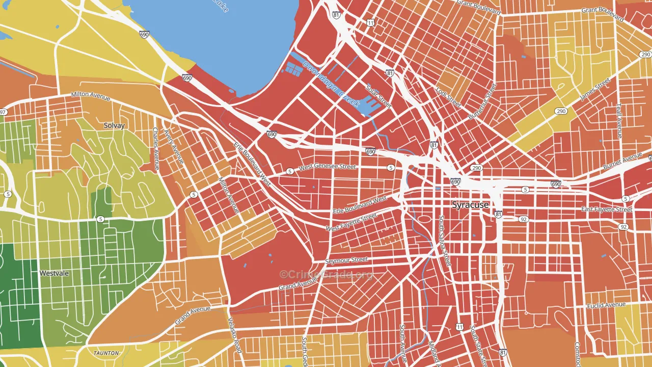 Westside, Syracuse, NY Map of Robbery Rates
