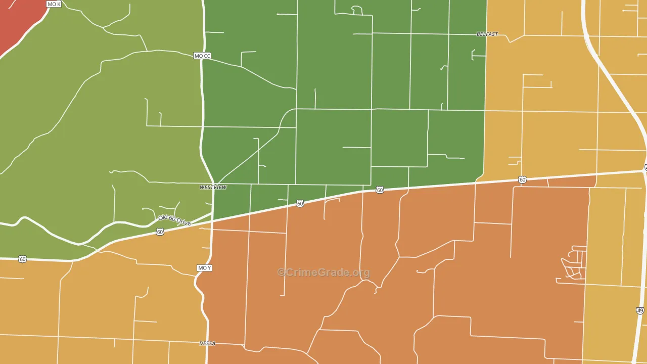 Westview, MO Map of Robbery Rates
