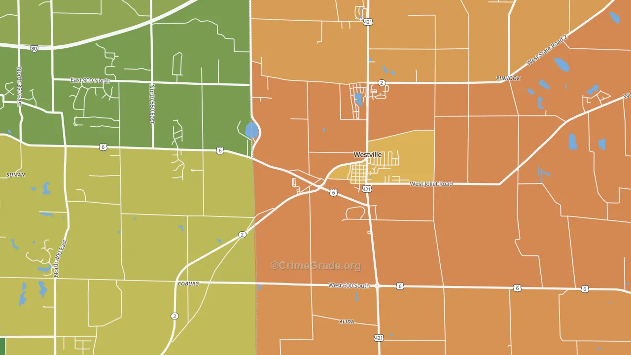 Westville, IN Map of Robbery Rates