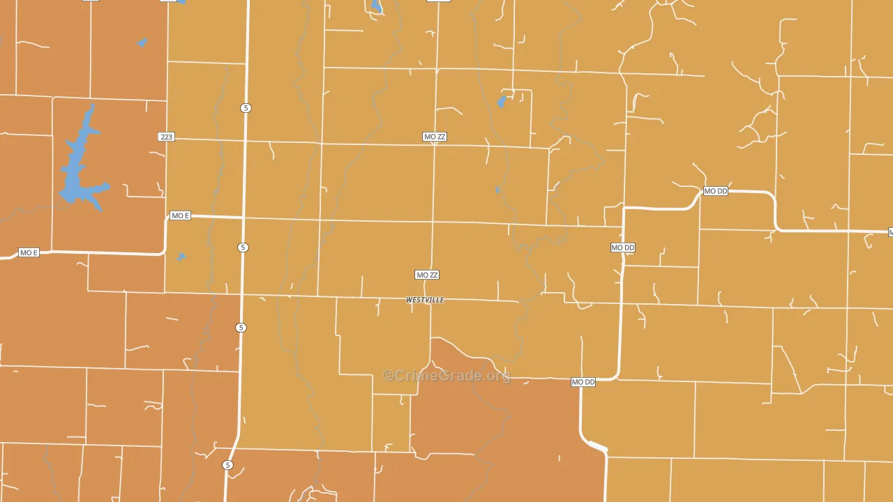 Westville, MO Map of Robbery Rates