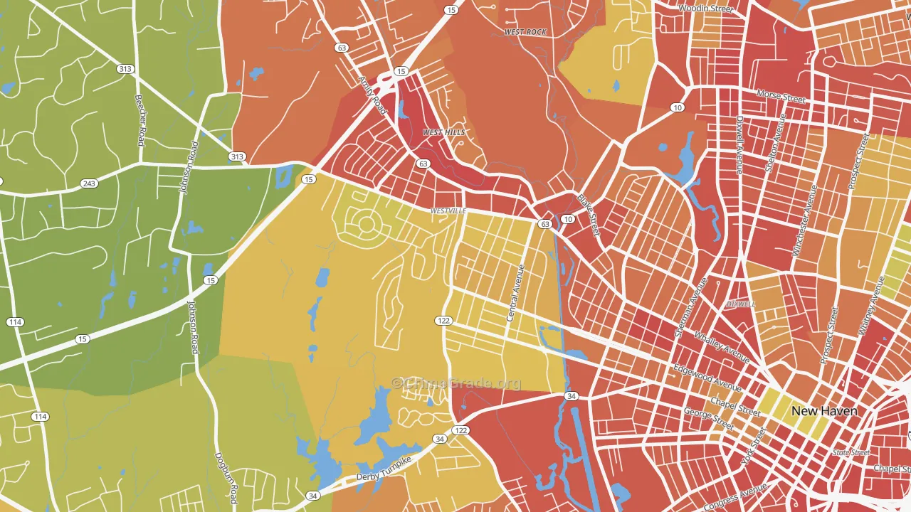 Westville, New Haven, CT Map of Robbery Rates