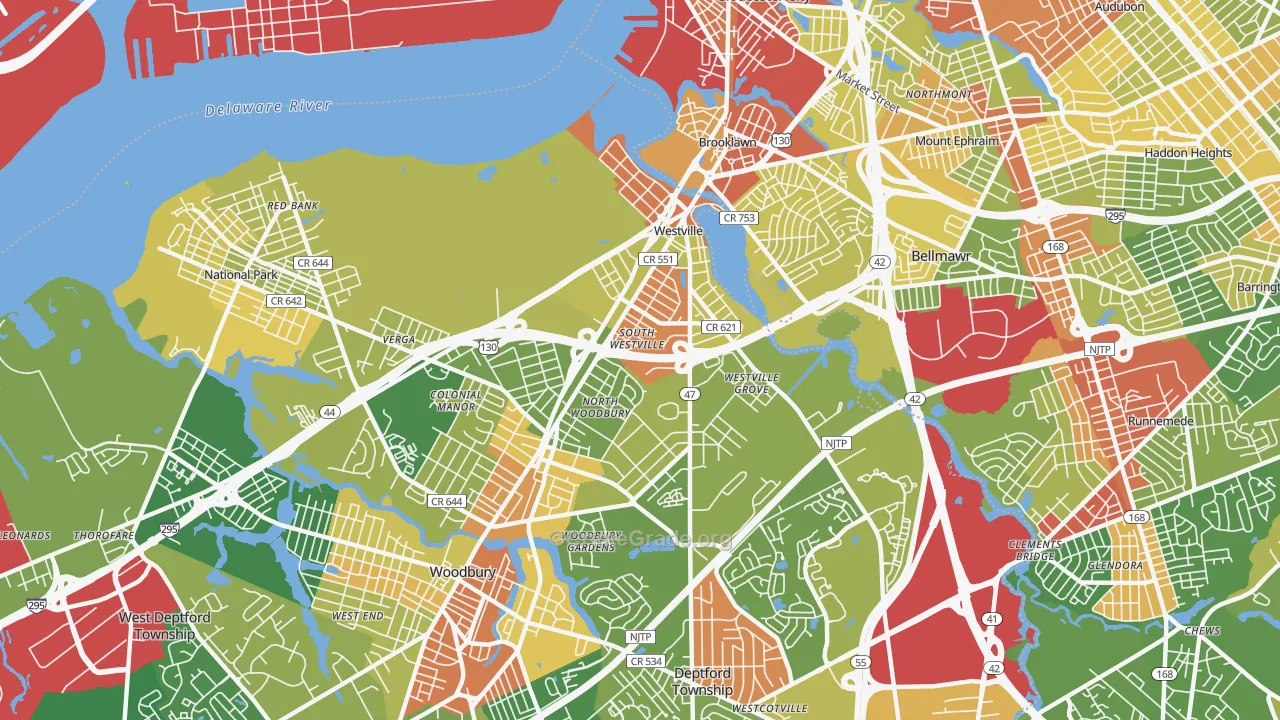 Westville, NJ Map of Robbery Rates