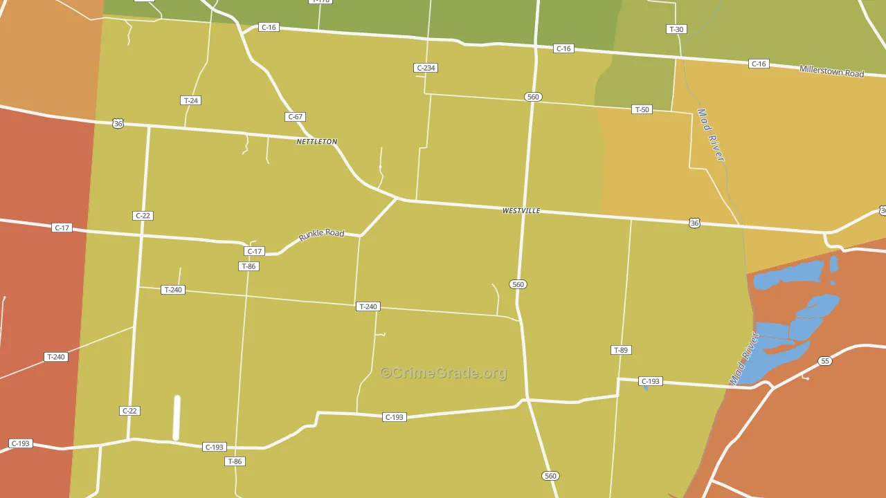Westville, OH Map of Robbery Rates