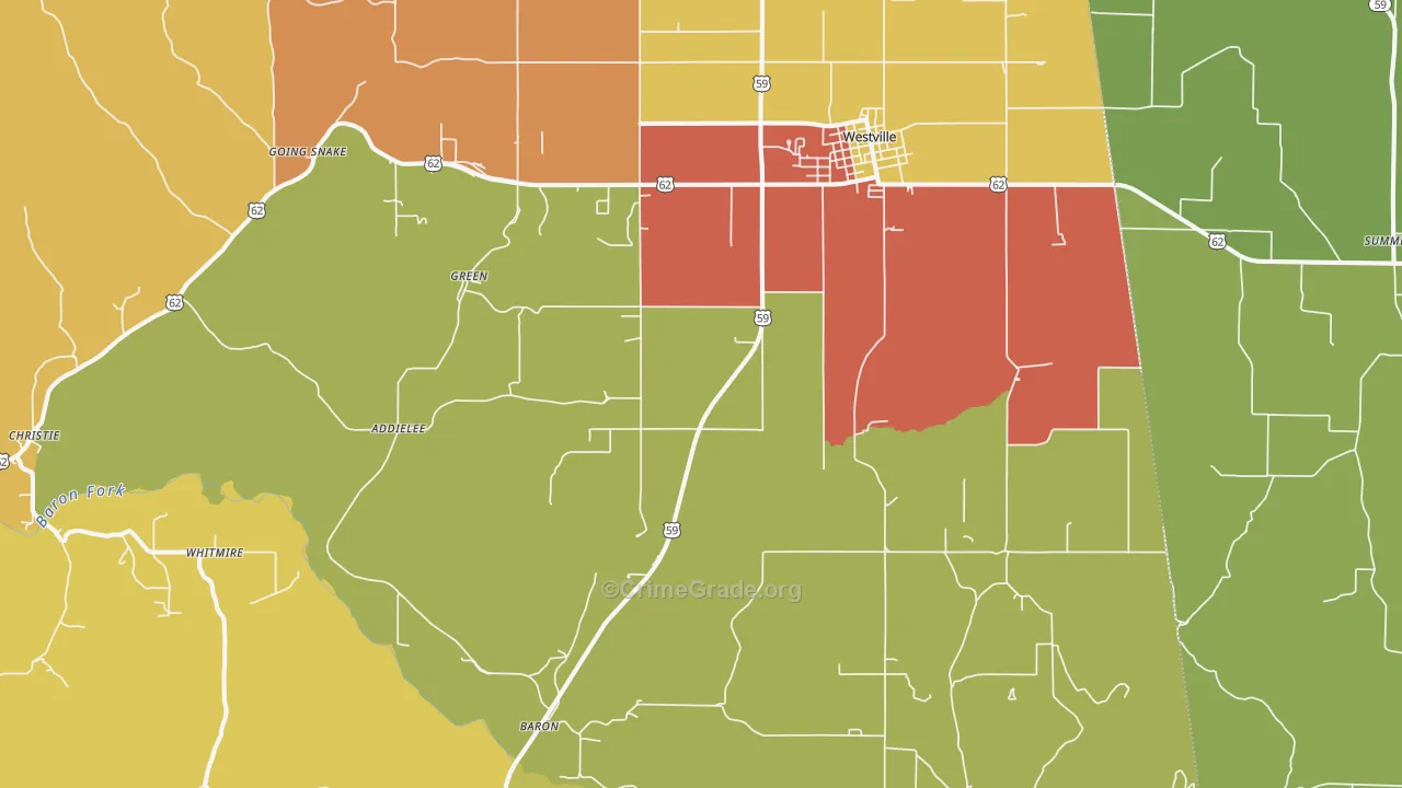 Westville, OK Map of Robbery Rates