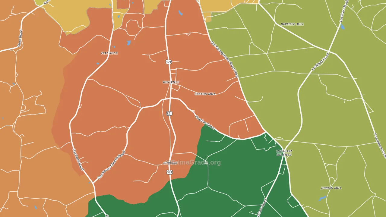 Westville, SC Map of Robbery Rates