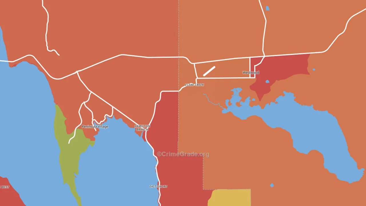 Westwood, CA Map of Robbery Rates