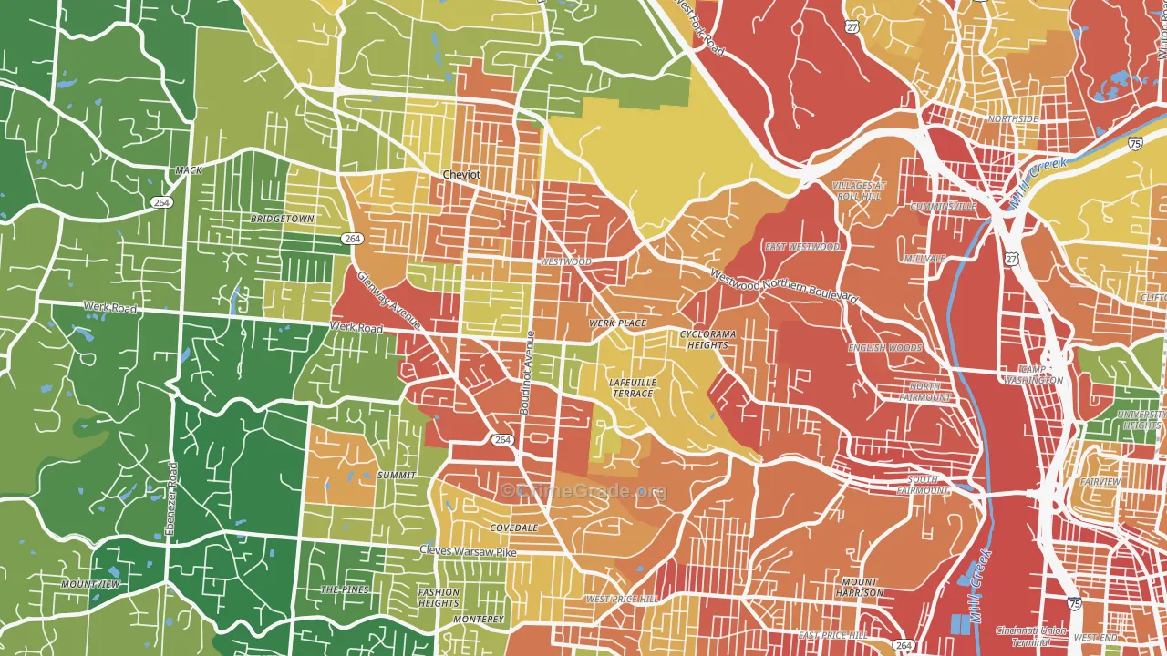 Westwood, Cincinnati, OH Map of Robbery Rates