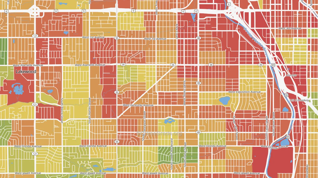 Westwood, Denver, CO Map of Robbery Rates