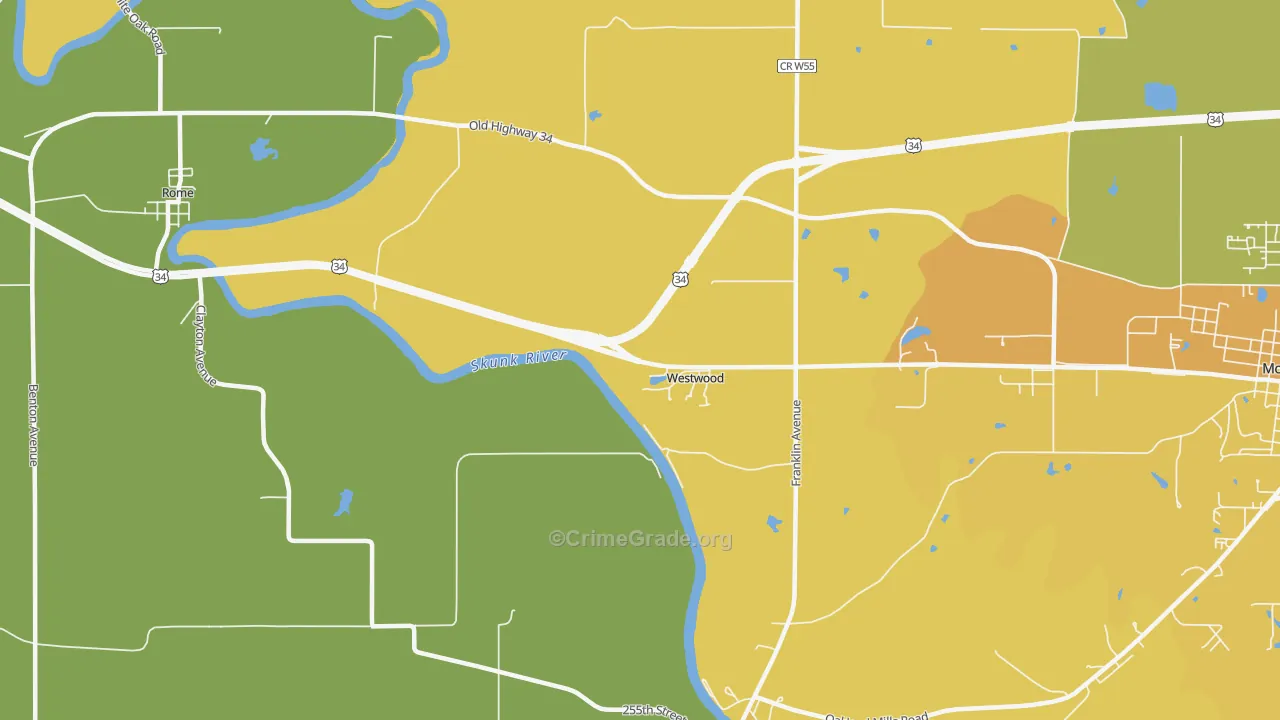 Westwood, IA Map of Robbery Rates