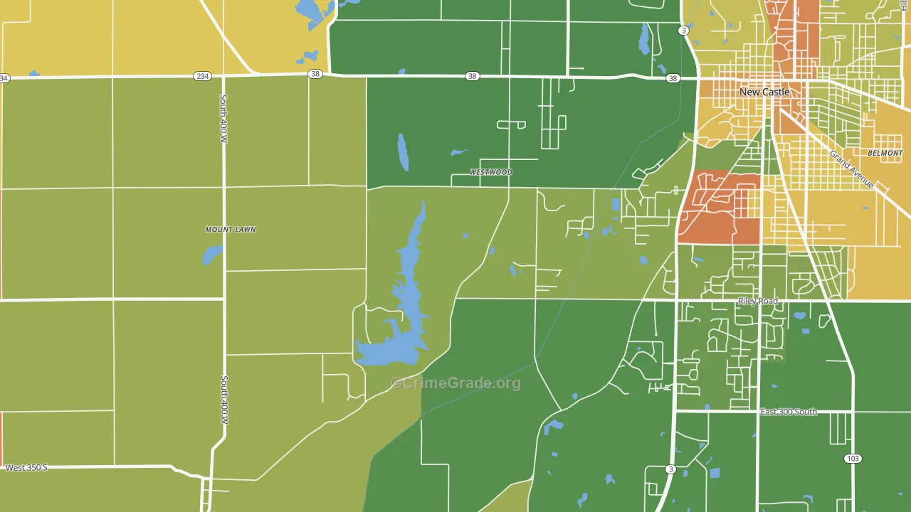 Westwood, IN Map of Robbery Rates