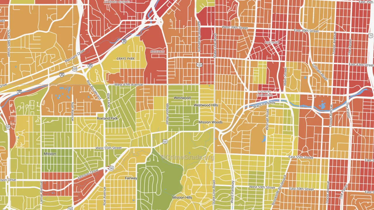 Westwood, KS Map of Robbery Rates