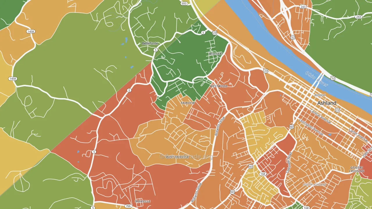Westwood, KY Map of Robbery Rates