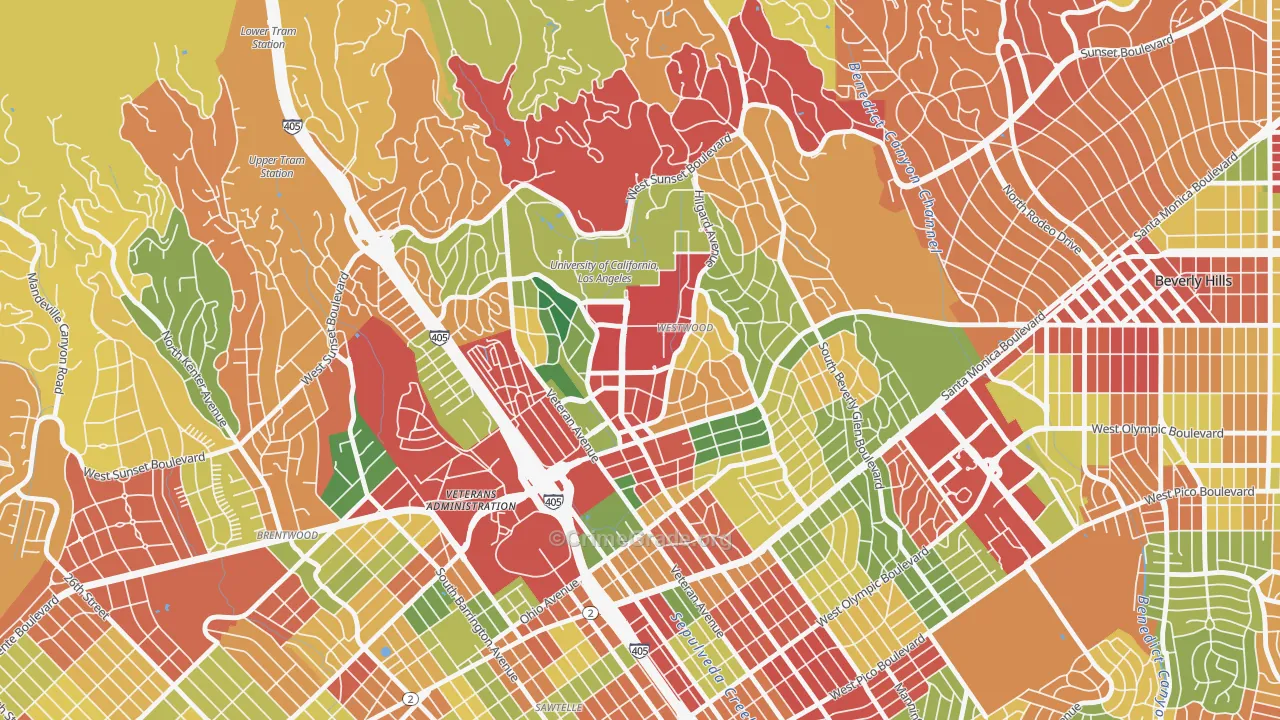 Westwood, Los Angeles, CA Map of Robbery Rates