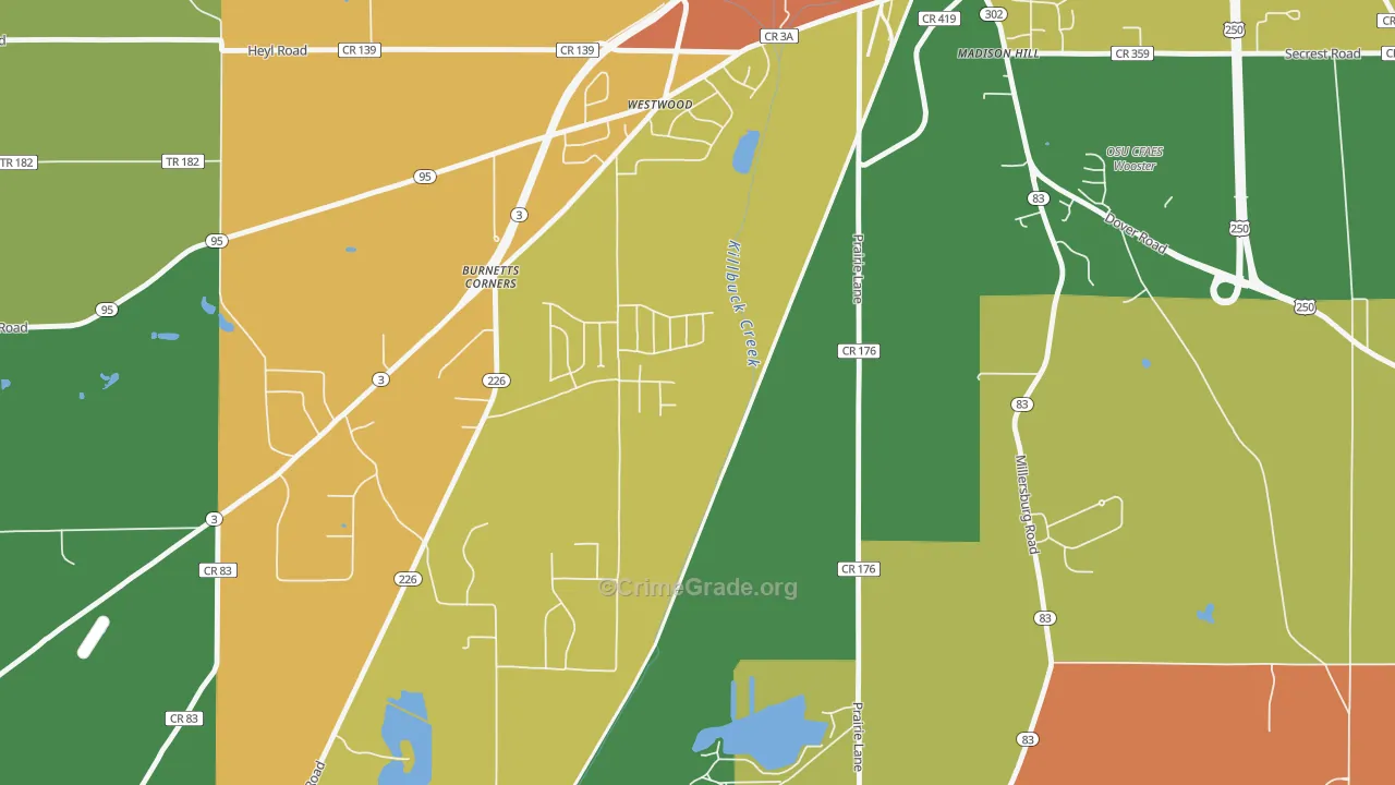 Westwood, OH Map of Robbery Rates
