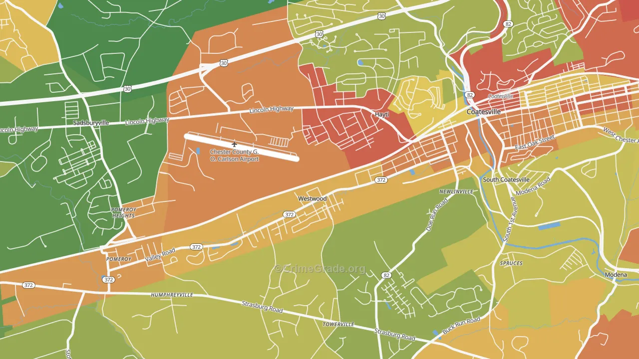 Westwood, PA Map of Robbery Rates