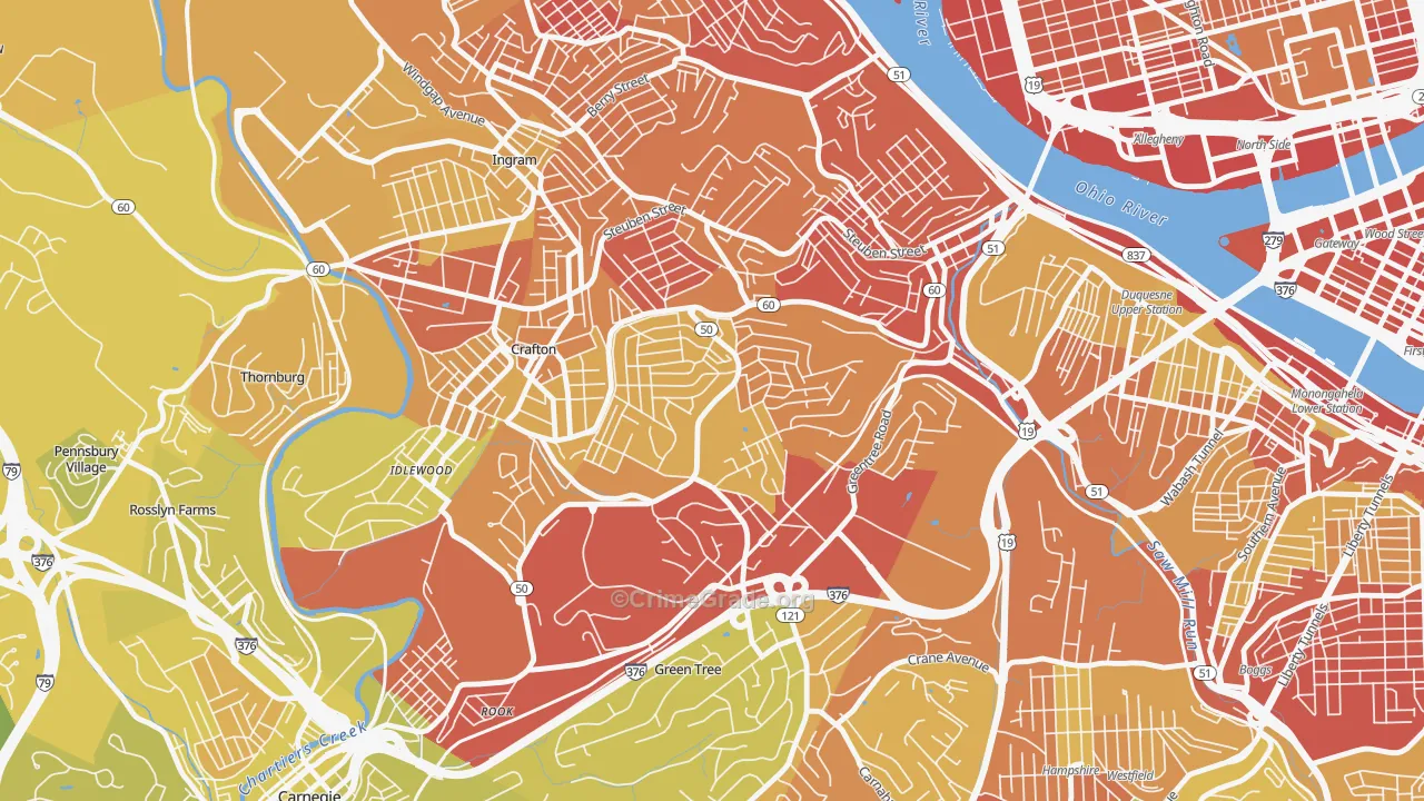 Westwood, Pittsburgh, PA Map of Robbery Rates