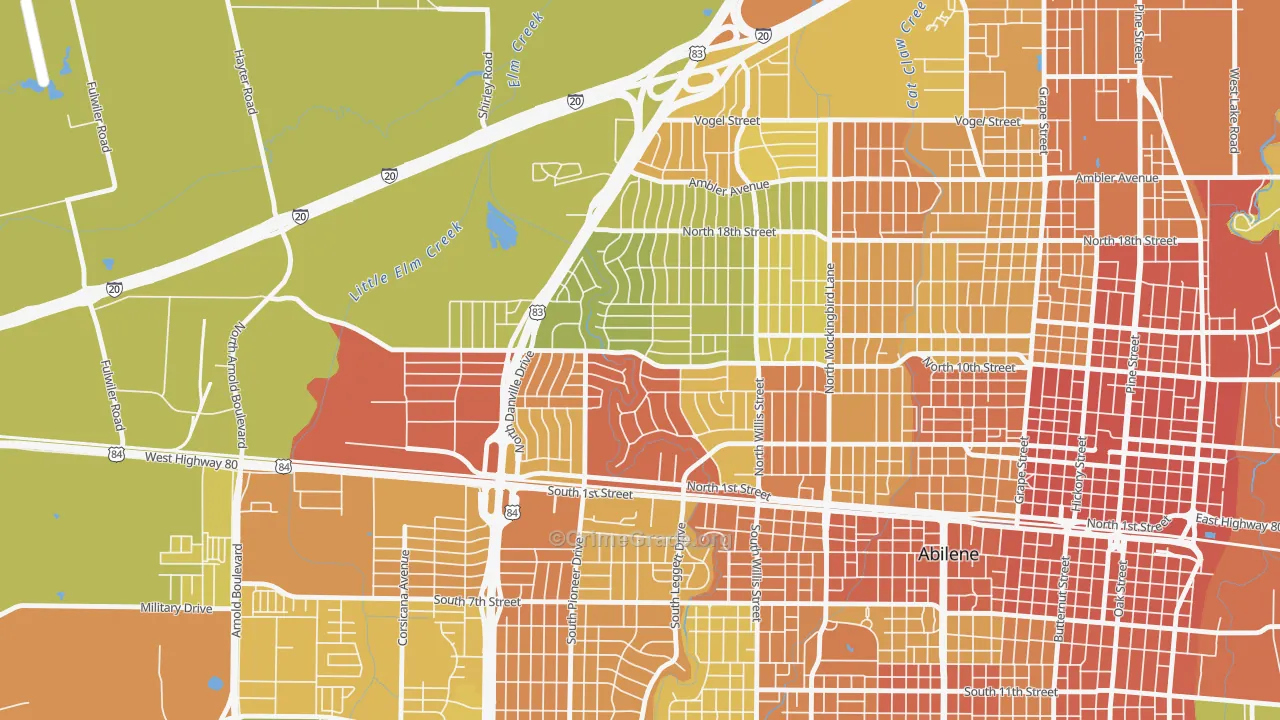Westwood Richland, Abilene, TX Map of Robbery Rates