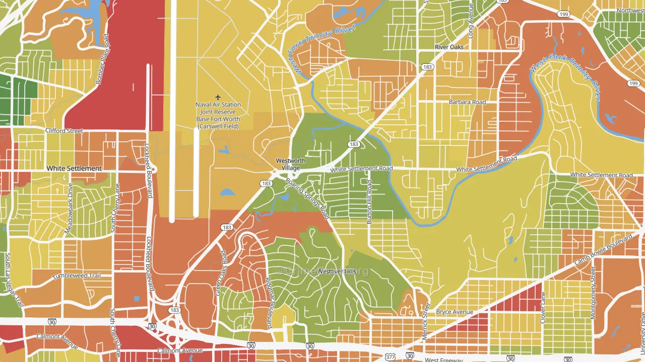 Westworth Village, TX Map of Robbery Rates