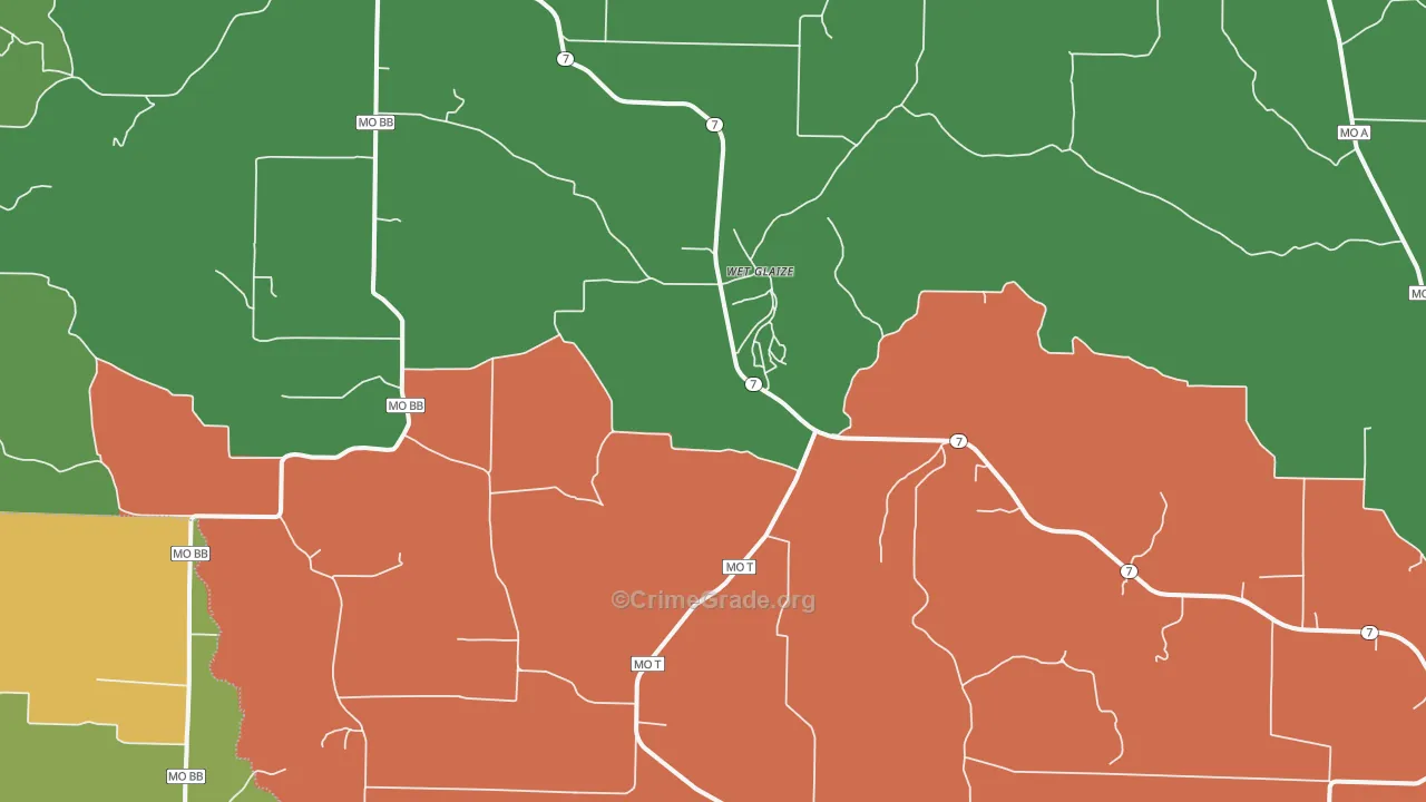 Wet Glaize, MO Map of Robbery Rates