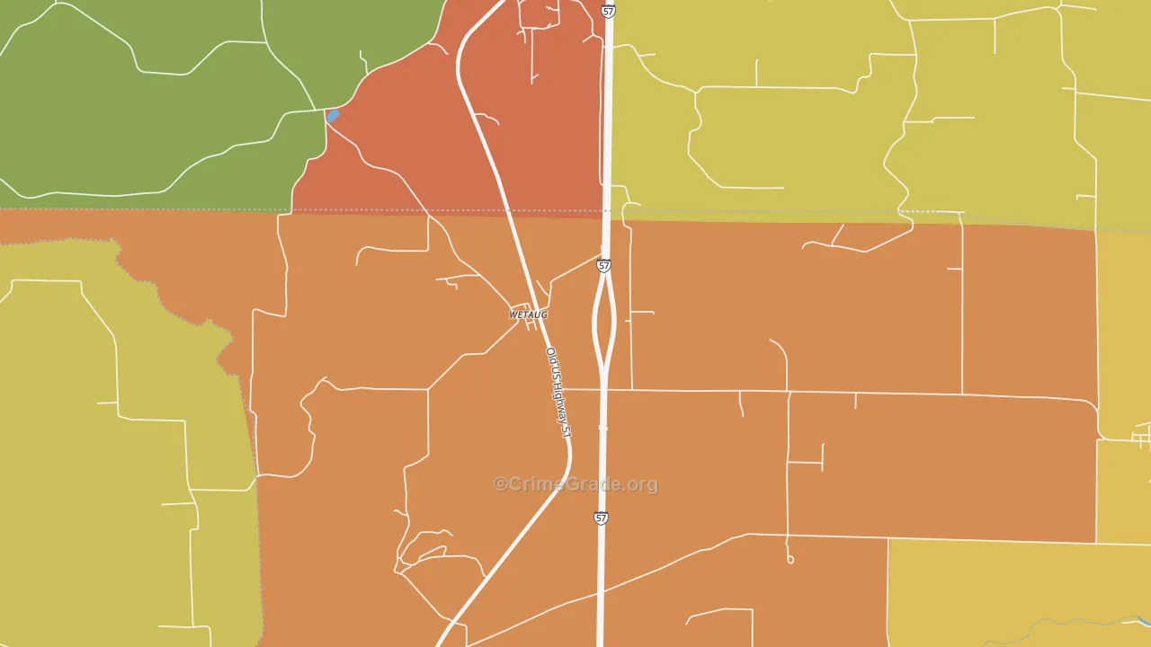 Wetaug, IL Map of Robbery Rates