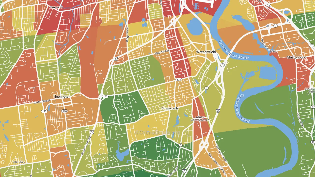 Wethersfield, CT Map of Robbery Rates